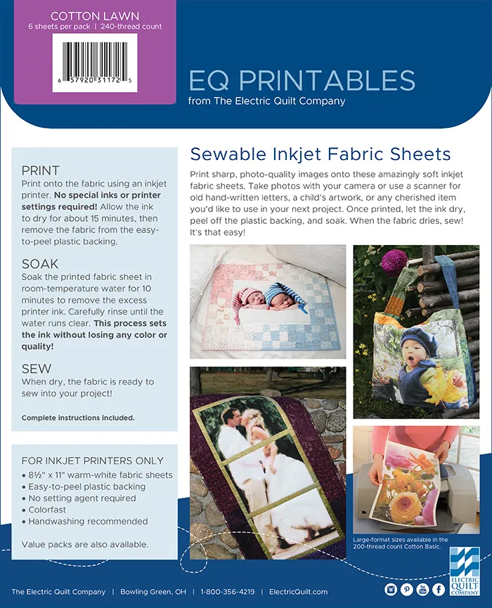 June Tailor Colorfast Sew-In Inkjet Fabric Sheets White 10/Pkg